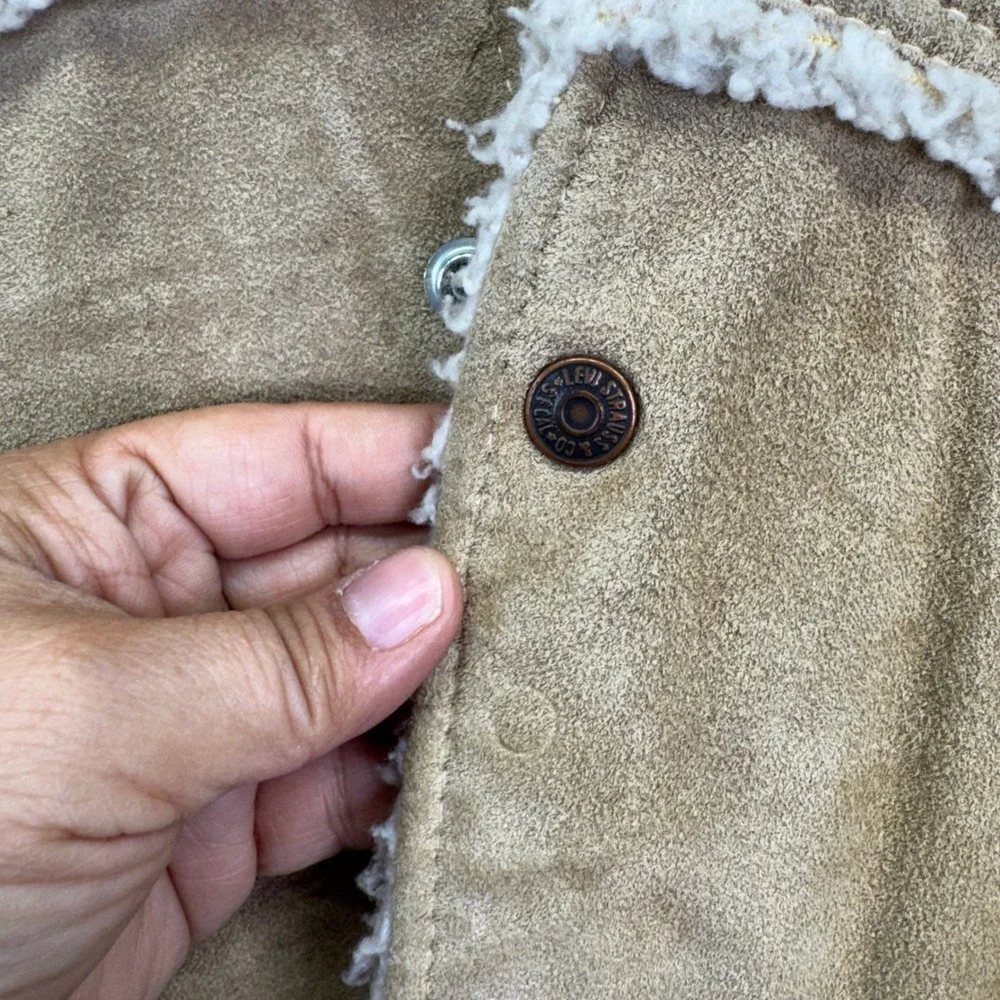 Levis Suede Sherpa Lined Western Vest XL Tan Brown Vintage 70s 80s Cowboy Rugged